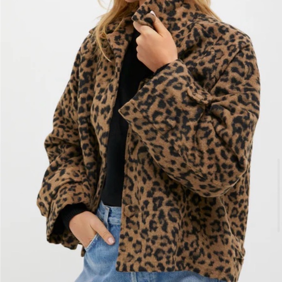 TUCKERNUCK Brushed Woolen Leopard Drew Short Trench Coat Size XL NWT - Picture 5 of 11